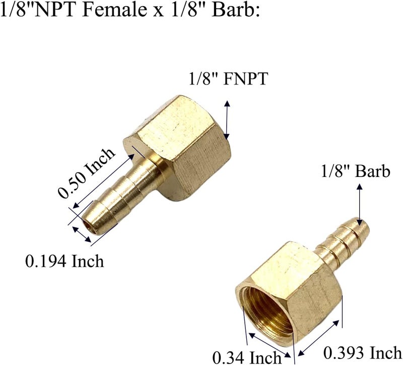 Bumugufu 6 Pcs 1/8" NPT Female x 1/8" Barb Brass Hose to Pipe Adapter,1/8" FNPT to Barb Hose Fittings for Water,Oil, Gas, Compressor - Image 2